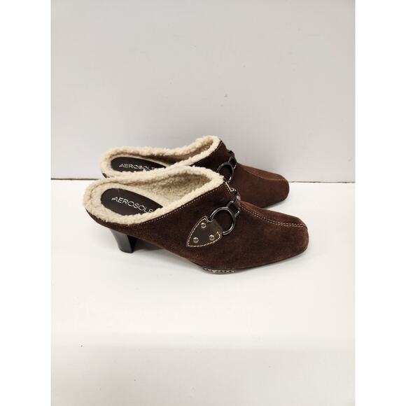 Aerosoles Cinch Shearly Mules Clogs Shoes Camel Brown Suede sz 8 - Picture 1 of 5